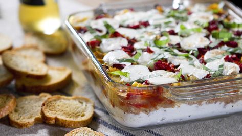 Italian Seven-Layer Dip Recipe | Trisha Yearwood | Food Network Italian Dips, Italian Dip, 7 Layer Dip Recipe, Giada At Home, Trisha Yearwood Recipes, Italian Recipes Appetizers, Layered Dip Recipes, 7 Layer Dip, Seven Layer Dip