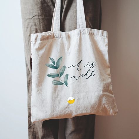 It is Well With My Soul Linen Cotton Tote Bag Hand Lettered - Etsy Australia Christian Tote Bags, It Is Well With My Soul, Christian Fashion, Floral Graphic, Christian Bible Verses, Plant Drawing, It Is Well, Christian Bible, Cotton Tote Bag