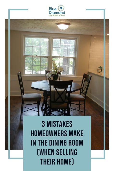 Home stagers see all sorts of things when staging homes to sell. But when it comes to dining rooms, these are the common mistakes Kasia sees homeowners make. Learn what to avoid doing and what you can do to fix it so you can get your house sold faster. #homestagingtips #diningroomstaging Stage Living Room To Sell, Staging Kitchen Table, Stage Dining Room Table To Sell, Staged Dining Room Table, Setting A Table For Staging, Staging A Dining Room Table, Staging Dining Table, Staging Dining Room Table, Dining Table Staging