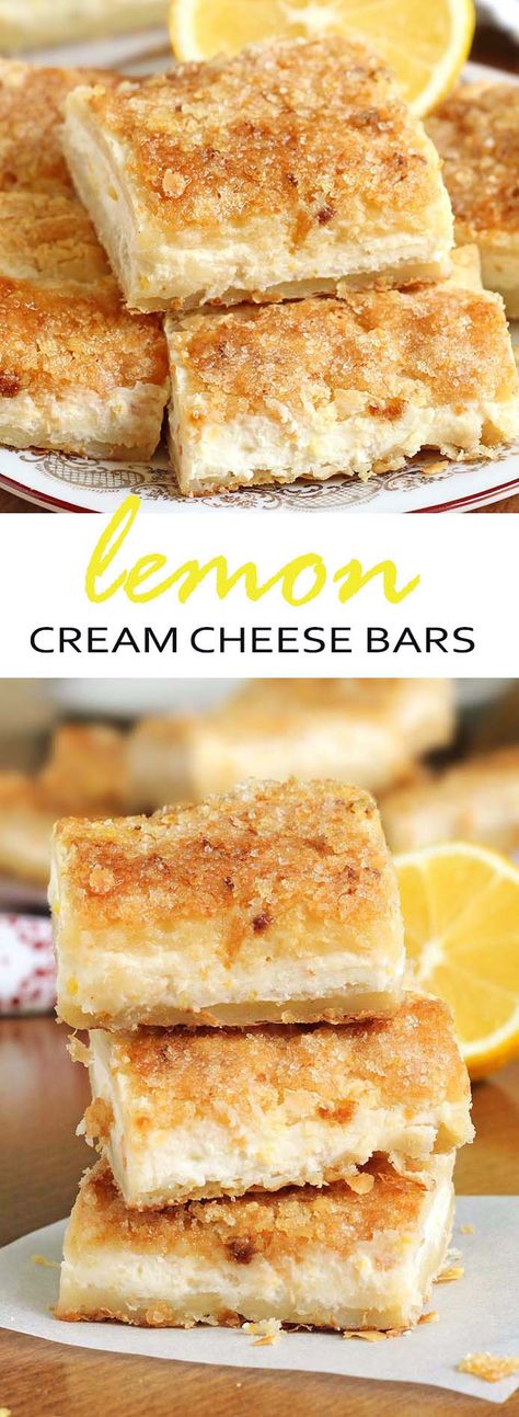 One word describes this easy lemon cream cheese bars recipe — EXCELLENT. Cheese Bars Recipe, Lemon Cream Cheese Bars Recipe, Food Biryani, Cream Cheese Bars Recipe, Desserts Cheesecake, Lemon Cream Cheese Bars, Fruit Carvings, Cheese Bars, Cream Cheese Bars