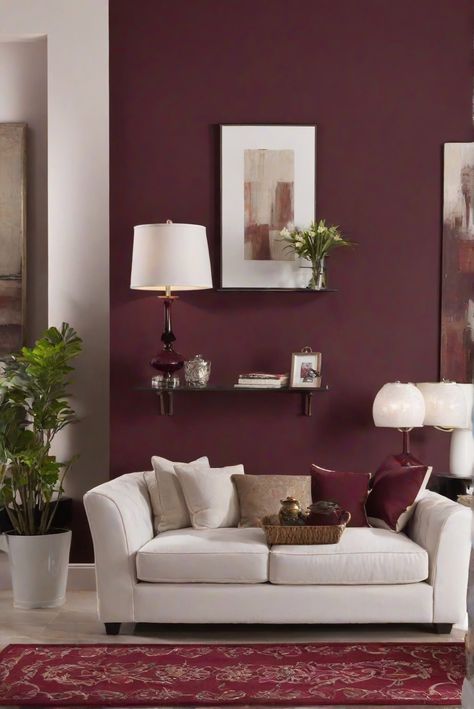 home decorating, home interior design, interior design space planning, interior bedroom design, designer wall paint, home paint colors, paint color match Maroon And Gray Living Room, Cranberry Wall Color, Burgundy Accent Wall Living Room, Burgundy Paint Colors Wall, Maroon Living Room, Maroon Walls, Burgundy Living Room, Burgundy Walls, Light Oak Floors