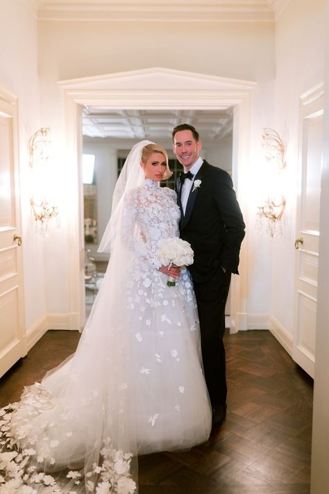 Paris Hilton Wedding, Hilton Wedding, Olivia Pink, Reception Look, Nicky Hilton, November Wedding, Weddings By Color, Groom Poses, Lace Pink Dress