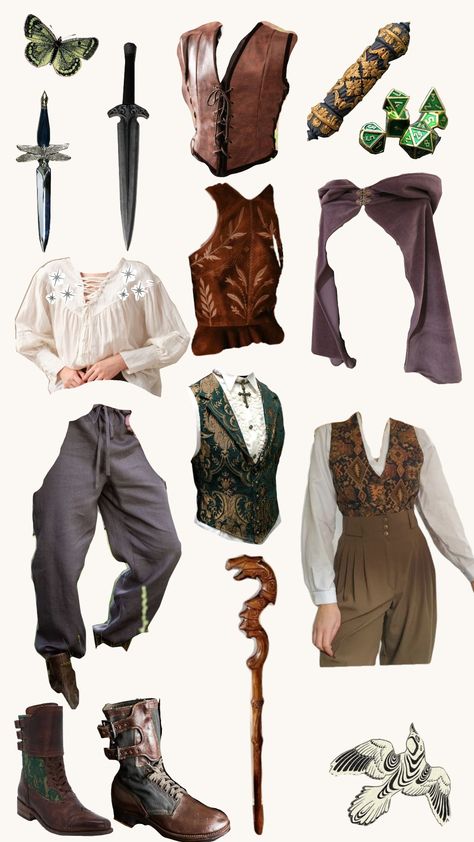 DND character outfit ideas Dnd Inspired Outfits, Dungeons And Dragons Outfits, Dnd Rogue Outfit, Dnd Visuals, Dnd Outfits Inspiration, Dungeons And Dragons Cosplay, Bard Outfit, Witches Gathering, Character Outfit Ideas