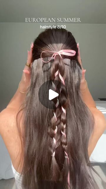 Grace Weston on Instagram: "braids 🤝 ribbons 

#easyhairstyles #braidstyles #halfuphalfdownhairstyle" How To Do Ribbon Hairstyle, Ribbon In Braided Hair, Ribbon In Hair Hairstyles, How To Braid Ribbon Into Hair, Hairstyles With Ribbon Braided, Ribbon Braided In Hair, Hair Ribbons Hairstyles, Braid With Ribbon, How To Braid