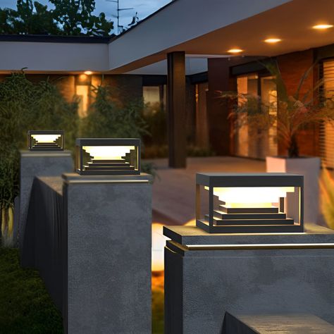 There are two power supply options, hardwired fence post lights and solar fence post lights, to meet the installation needs of different scenarios. No matter what kind of outdoor pillar lights add sparkle and character to a garden, patio or deck, creating a light-filled pathway to your outdoor setting. These outdoor column lights are made of stainless steel material, which is waterproof and rustproof, sturdy and durable. Among them, the installation of the solar post caps lights does not ... Pillar Lights Outdoor Modern, Pilar Solar Lights, Outdoor Post Lights Modern, Solar Light Lamp On Fence Post, Post Cap Solar Lights, Solar Fence Post Cap Lights, Pillar Lights Outdoor, Solar Lamp Post The Home Depot, Outdoor Pillar Lights