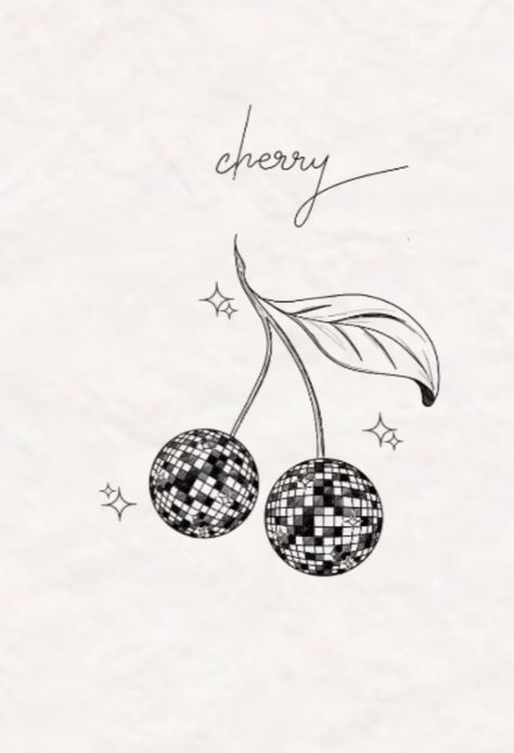 Cher Tattoo Ideas, Disco Cherry Tattoo, Disco Ball Cherry Tattoo, Cherry Disco Ball Tattoo, Disco Tattoos, Ibiza Tattoo, Black And White Rose Tattoo, Wheat Tattoo, Disco Cherry