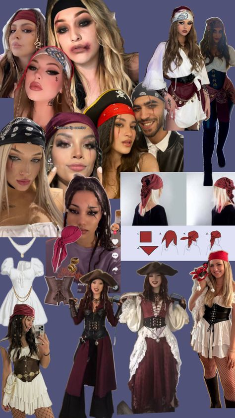 Pirates Halloween Makeup Easy Pirate, Evil Pirate Costume, Pirate Costume Jewelry, Pirates Outfit Ideas, Thrifted Pirate Costume, Pirate Couples Halloween Costume, Pirates Costumes Female, Easy Pirate Costume Women Diy, Teen Girl Pirate Costume