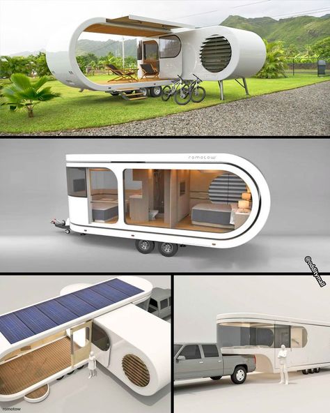 Luxury Camper With Huge Deck That Swivels Around Mobile House Design, Futuristic Things, Small House Style, Trailer House, Trailer Design, Huge Party, Luxury Campers, Capsule House, Mobile House