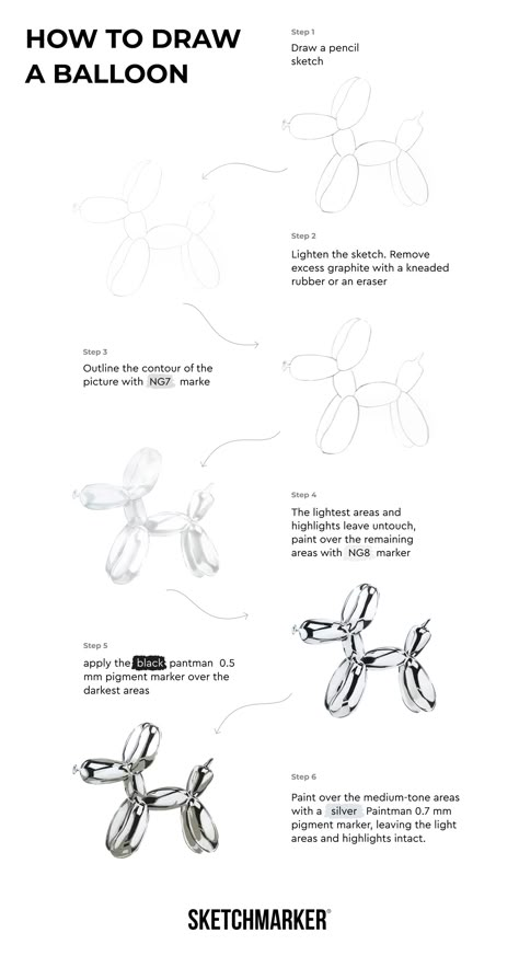 Mylar Balloon Drawing, Balloon Dog Drawing Tutorial, How To Draw A Balloon Dog, Balloon Animal Drawing, How To Sketch, Acrylic Art Projects, Tattoo Style Drawings, Balloon Dog, Art Lessons Elementary