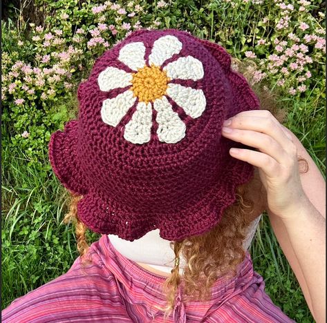 Flower Bucket Hat Crochet, Crochet Flower Afghan, Floral Granny Square, Bucket Hat Crochet Pattern, Flower Afghan, Daisy Square, Daisy Hat, Flower Bucket Hat, Bucket Hat Pattern