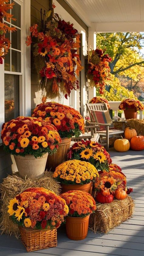 Simple Fall Porch Decor, Fall Decor Crafts, Fall Decoration Ideas, Home Fall Decor, Fall Decor Home, Fall Decorations For Home, Crafts Fall, Fall Decorating Ideas, Fall Front Porch Decor