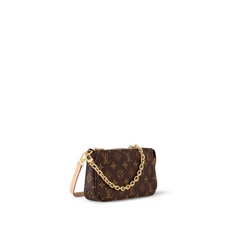 One of Louis Vuitton's emblematic styles, the Pochette Accessoires in Monogram canvas is ideal for carrying everyday essentials. This chic pouch offers different looks and carry options thanks to its removable strap in natural leather and removable gold-tone chain. Its secure zip closure opens to reveal a spacious compartment with zipped and flat pockets and two card slots. Louis Vuitton Small Bag, Ysl Handbags, Pochette Louis Vuitton, Givenchy Handbags, Monogram Outfit, Micro Bags, Louis Vuitton Multi Pochette, Louis Vuitton Official Website, Backpack For Teens