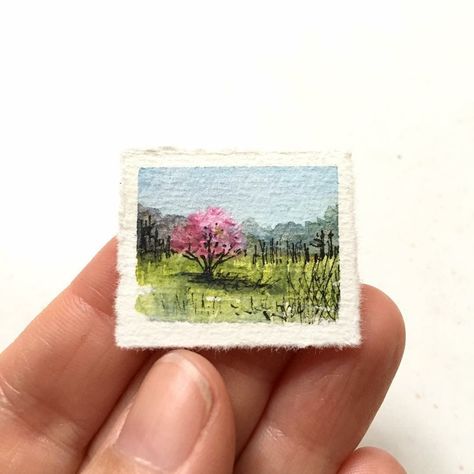 Mini Watercolour Landscapes, Miniature Watercolor Paintings Easy, Watercolour Mini Paintings, Small Paintings Ideas, Tiny Art Ideas, Mini Watercolor Paintings Easy, Tiny Paintings Ideas, Watercolor Mini Paintings, Mini Watercolor Landscape