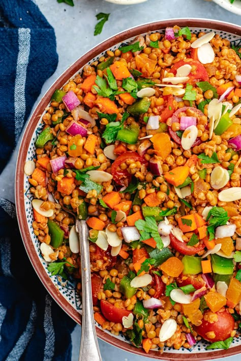 Red Lentil Salad, Moroccan Chickpea Salad, Moroccan Lentil, Red Lentil Recipes, Moroccan Carrots, Lentil Salad Recipes, Moroccan Salad, Lentils And Quinoa, Canned Lentils