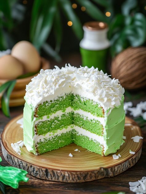 Pandan Coconut Cake 

 🌿 𝗜𝗻𝗴𝗿𝗲𝗱𝗶𝗲𝗻𝘁𝘀  🌿
For the Coconut Cream Frosting:
2 cans full-fat coconut milk, refrigerated overnight 🥥
60 g powdered sugar 🍬
1 teaspoon vanilla extract 🌿
½ teaspoon cornstarch (if needed) 🌽
60 g large coconut flakes 🥥
For the Pandan Chiffon Cake:
5 large egg whites 🥚
¼ teaspoon cream of tartar .... Thai Coconut Cake, Pandan Coconut Cake, Pandan Chiffon Cake, Coconut Cream Frosting, Chocolate Drip Cake, Chocolate Dreams, Chocolate Drip, Cream Frosting, Chiffon Cake