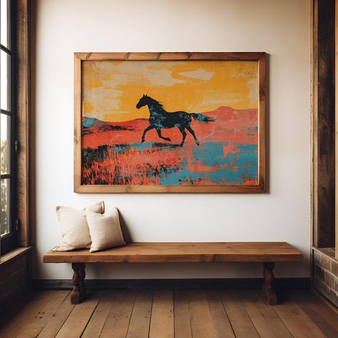 Now available! The "Colors of a Horse" art print. Inspired by vintage letterpress design. This print is perfect for anyone looking to add some soul and a pop of color to their living space, office, restaurant, bar, or dorm room. No matter your style, whether minimalistic, eclectic, boho, southwestern, or farmhouse, this print is made for you. It would also make a great gift for lovers of animals and the great outdoors.  The detail image shows the subtle texture and character of the original piece. This poster is printed on a high quality, heavy weight matte paper with a paper thickness of 10.3 mil. *Frame is not included* Available sizes: 8x10 inches 11x14 inches 12x18 inches 16x20 inches 18x24 inches 20x30 inches 24x36 inches Thank you for visiting us. More original art is on the way. X Boho Mountain Bedroom, Southwestern Office Decor, Vintage Western Wall Art, Minimalistic Eclectic, Boho Southwest Decor, Modern Western Decor, Modern Southwestern Decor, Modern Southwest Style, Vintage Western Decor