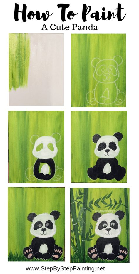 This is a super easy acrylic painting tutorial that comes with a free template traceable for the panda. Learn how to paint a cute panda using only a few paint colors. Great for the absolute beginner and kids! Paint Animals Easy, Paint And Sip Animal Ideas, Panda Painting Easy Canvas, Easy Wildlife Paintings, Teaching Acrylic Painting, Panda Canvas, Acrylic Wall Painting, Diy Paint Party Templates, Easy Painting For Adults