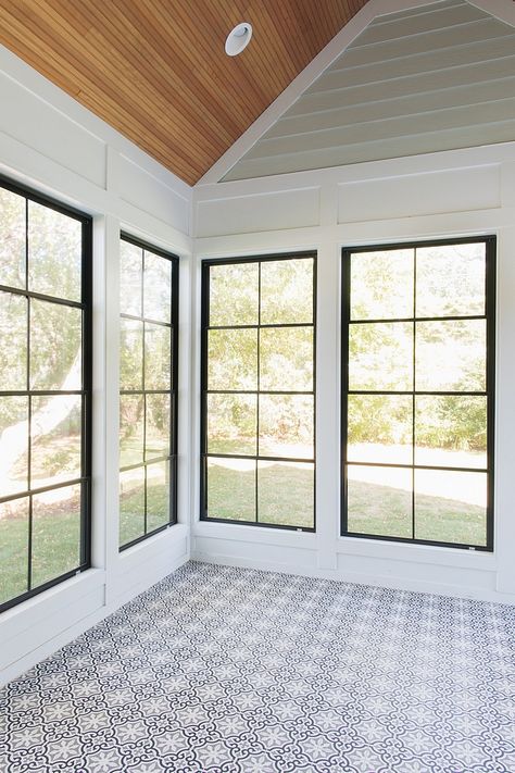 Black Floor To Ceiling Windows, Farmhouse Windows Exterior, Ranch Bardominium, Black Exterior Windows, Summit House, Black Window Trims, Cottage Windows, Metal Windows, Sunroom Addition