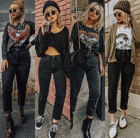 Nicole Alyse, Jean Looks, Outfit Ideas Jeans, Mom Jeans Outfit Winter, Be A Good Person, Rocker Outfit, Casual Goth, A Good Person, Mom Jeans Outfit