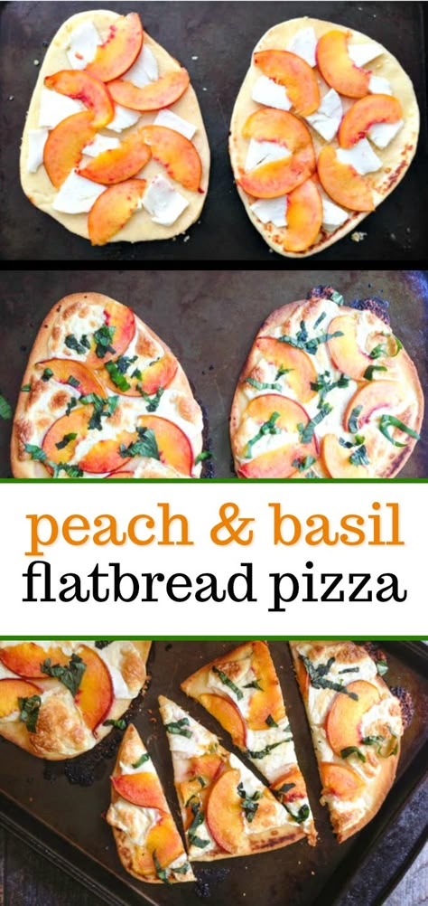 What To Put On Flatbread, Peach Flatbread, Flatbread Appetizers, Peach Basil, Naan Bread Pizza, Flat Breads, Easy Summer Dinners, Summer Meal, Bread Pizza