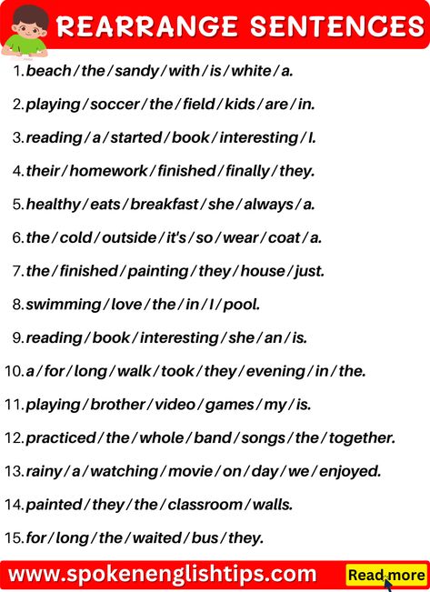 looking for jumbled sentences! Now, you are at the right place. Here Jumbled Sentences Worksheets, Jumbled Words Worksheets, Scrambled Sentences, Jumbled Words, Sentence Scramble, Reading Comprehension For Kids, Maths Exam, Basic Grammar, First Day Of School Activities