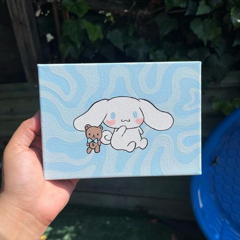 cinnamoroll 🧸 - 5x7 stretched canvas - (sold) - i think the pastel colors really stood out to me in this piece and excited to be creating more pieces like this one! - #art #artist #acrylicpainting #painting #canvas #smallbusiness #artsy #cinnamoroll #sanrio Canvas Drawing Ideas Creative, Sanrio Painting Ideas, Cinnamon Roll Painting, Cinnamoroll Painting, Birthday Canvas Painting, Canvas Painting Ideas Simple, Cinnamoroll Art, Painting Ideas Mini Canvas, Sanrio Painting