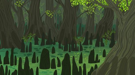 Swamp Illustration on Behance Swamp Aesthetic Drawing, Bayou Illustration, Swamp Drawing, Swamp Art Illustrations, Swamp Illustration, Swamp Environment Concept Art, Swamp Environment, Shrek Swamp, Swamp Monster Drawing