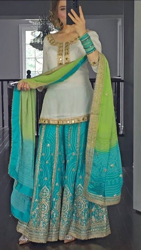 Latest Trendy Suit Designs, Latest Suit Designs Indian, Indian Sharara, Cotton Sharara, Partywear Suits, Suit Indian, Georgette Material, Indian Salwar, Fancy Suit