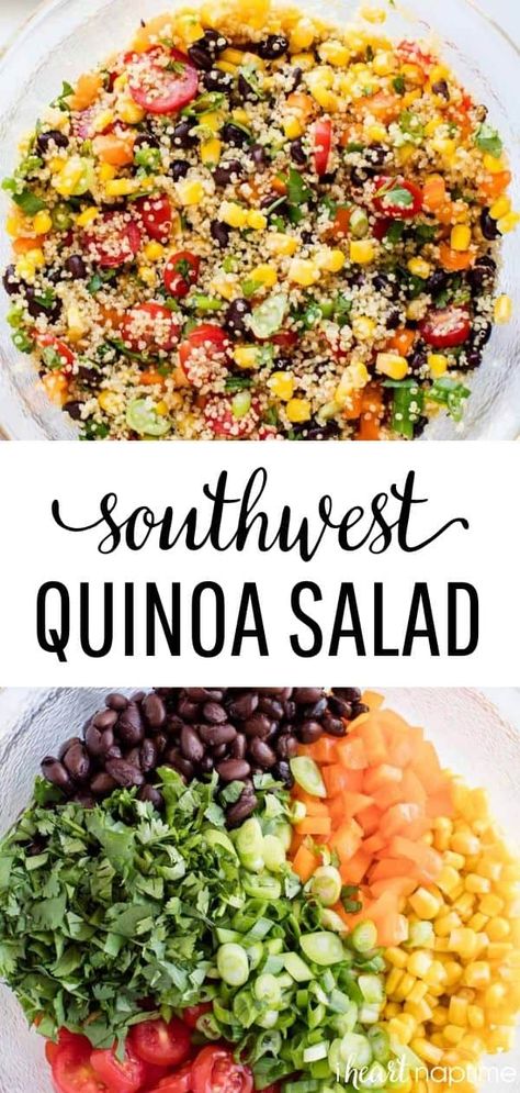 Southwest Chickpea Salad, Quinoa Salad Southwest, Southwestern Sides, Southwestern Quinoa Salad, Quinoa Salad Recipes Cold, Southwestern Quinoa, Southwest Quinoa, Southwest Quinoa Salad, Mexican Quinoa Salad