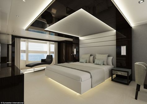 London Boat Show most extravagant boats on display Yacht Bedroom, Sailboat Interior, False Ceiling Bedroom, Ceiling Design Living Room, Ceiling Design Modern, Bedroom False Ceiling Design, Yacht Interior, Ceiling Design Bedroom, 아파트 인테리어