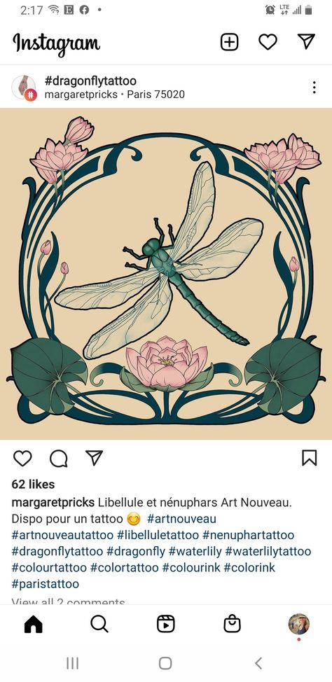 Art Nouveau Dragonfly Tattoo, Art Deco Dragonfly Tattoo, Art Nouveau Lily Pad, Art Nouveau Bee Tattoo, Art Nouveau Dragonfly Illustration, Peony Art Nouveau, Art Nouveau Insect, Art Nevou Tattoo, Art Neauveau Illustration