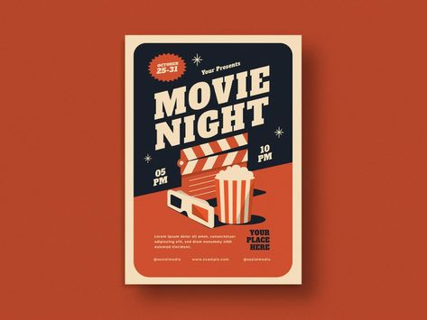 Movie Night Flyer by lilynthesweetpea on Dribbble Movie Night Poster, Movie Night Flyer, Theater Ticket, Retro Template, Film Projection, Outdoor Movie Theater, Professional Poster, Night Movie, Christmas Movie Night