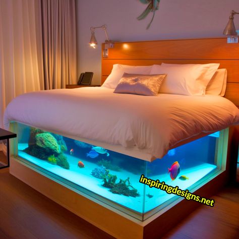 These Stunning Aquarium Beds Let You Sleep with the Fishes, but in a Good Way! – Inspiring Designs Aquarium Bedroom Ideas, Amazing Beds, House Inspection, Weird Beds, Unique Bed Frames, Custom Aquarium, Amazing Aquariums, Awesome Furniture, Unique Bed