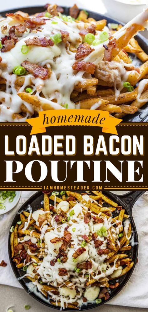 Pub Recipes, New Hampshire Recipes, Homemade Poutine, Poutine Recipes, Bacon Poutine Recipe, Poutine Recipe Beef, Canadian Recipes, Easy Poutine Recipe, Breakfast Poutine Recipe