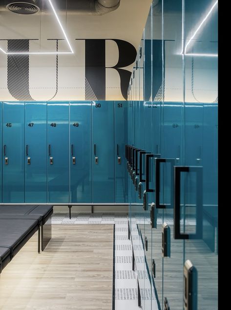 fizika on Behance Restroom Colors, Yoga Area, Fitness Space, Sports Locker, Locker Designs, Artificial Garden, Office Lockers, Room Gym, Gym Interior