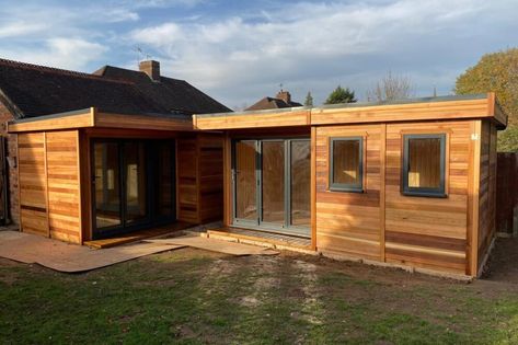 Modern Garden Room 12 Modern Garden Room, Garden Rooms Uk, Garage Windows, Insulated Garden Room, Garden Offices, Cottage Windows, Garden Pods, Shiplap Cladding, Cedar Cladding