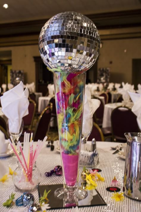 Centerpiece for 70's party :) 70s Party Decorations, Soul Train Party, 1970s Party, Decades Party, 70s Party Theme, 70s Theme Party, 70's Party, 70s Theme, 70s Disco Party