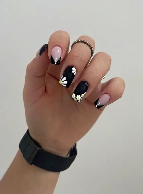 Spring Nails Matte, Dark Spring Nails, Very Short Nails, Black Nails Design, Dark Nail Art, Dark Spring, A Touch Of Darkness, Touch Of Darkness, Dark Red Nails