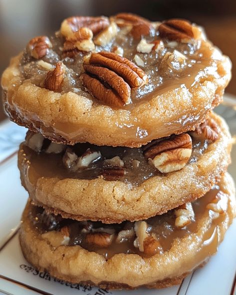 Pecan Pie Cookies Recipe – Gooey Caramel Delight Blue Bowl Pecan Pie Cookies, Pecan Bar Cookies, Pecan Pie Dessert Ideas, Christmas Cookies With Caramel, Pecan Pie Cookies Easy, Classic Christmas Cookies Recipes, New Years Day Desserts, Hummingbird Cookies, Gourmet Cookies Recipes