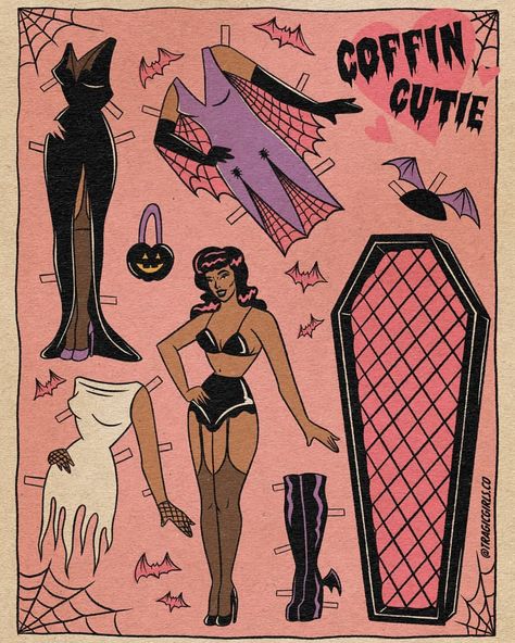 Day 24: Coffin Cutie 🖤 I've always wanted to make a paper doll piece and today's the day! #creeptoberclub Today's The Day, Vintage Comic Books, Goth Art, Halloween Images, Vintage Horror, Pin Up Art, Vintage Comics, Paper Doll, Up Girl