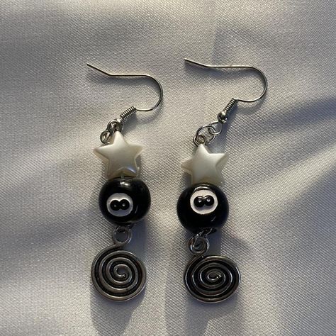 star and 8 ball earrings handmade made with: 8 ball... - Depop Earrings Grunge, Coquette Black, Grunge Earrings, Grunge Jewelry, Swirl Earrings, Ball Earrings, 8 Ball, Handmade Wire Jewelry, Funky Jewelry