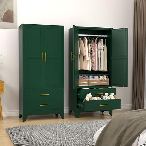 Amazon.com: erosoei Metal Armoire Wardrobe Closet, 71 "Metal Clothing Storage Cabinet with Adjustable Shelves and Hanging Rod, Household Steel Wardrobe Storage Cabinet with Drawers (armoire-Green) : Home & Kitchen Metal Wardrobe, Steel Wardrobe, Wardrobe Storage Cabinet, Armoire Wardrobe Closet, Armoire Wardrobe, Storage Cabinet With Drawers, Wardrobe Drawers, Metal Clothing, Wardrobe Cabinets