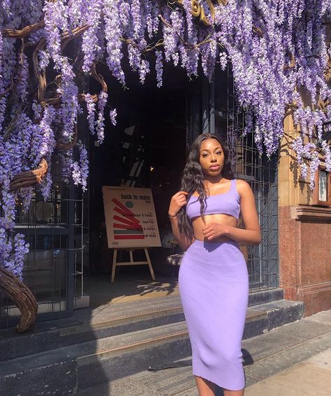 Cute Curly Hair, Prom Dress Two Piece, Two Piece Prom Dress, Two Piece Prom, Purple Outfit, Black Femininity, Purple Outfits, Piece Prom Dress, Looks Street Style