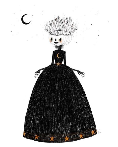 Maria (@mariathewitch) • Instagram photos and videos The Pumpkin Queen, Nightmare Before Christmas Clothing, Whimsical Art Paintings, Pumpkin Queen, Naive Illustration, Pumpkin Carving Templates, Halloween Artwork, Witch Magic, Ready For Halloween