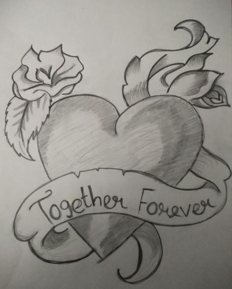 Heart Drawing For Boyfriend, Tattoo Outline Drawing Stencil Ideas Love, Heart With Roses Drawing, Gangster Love Drawings, Gangsta Drawings Easy, Heart Sketch Love, Old School Drawings Cholo Love Easy, Love Sketches For Him, Chicano Heart Drawing