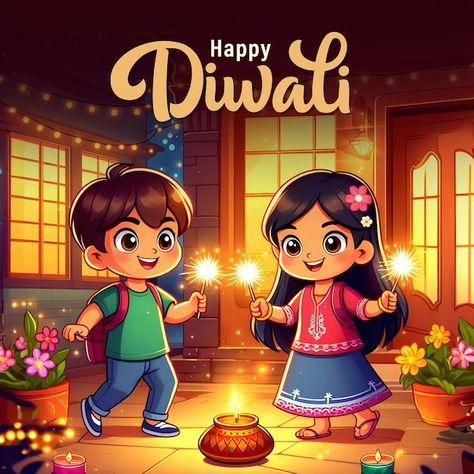 Social media template poster of happy kids celebrate Diwali festival of lights | Premium AI-generated PSD Diwali Festival Images, Diwali Sparkle, Diwali Graphics, Happy Diwali Poster, Background Diwali, Diwali Card, Colorful Lamp, Diwali Greeting, Childhood Memories Quotes