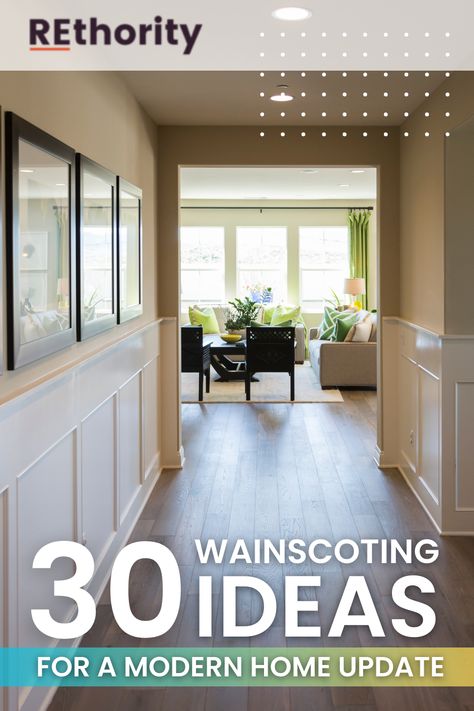 Elevate your home decor with these stylish wainscoting ideas. From classic to modern, find inspiration to transform your space into a sophisticated haven. Art On Wainscotting, Living Room Wainscoting Ideas Modern, Dark Painted Wainscoting, Sherwin Williams Wainscoting, Update Wainscoting Ideas, Modern Wainscoting Ideas Entryway, Wainscoting Under Window, Wainscoting With Windows, Art Deco Wainscoting