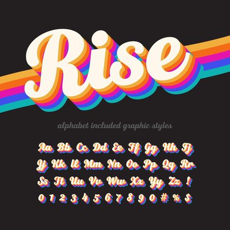 3D Retro Seventies Alphabet Logos Retro, 달력 디자인, Typography Images, Hippie Designs, Graphisches Design, Groovy Font, Alfabet Letters, Typography Alphabet, 타이포그래피 포스터 디자인