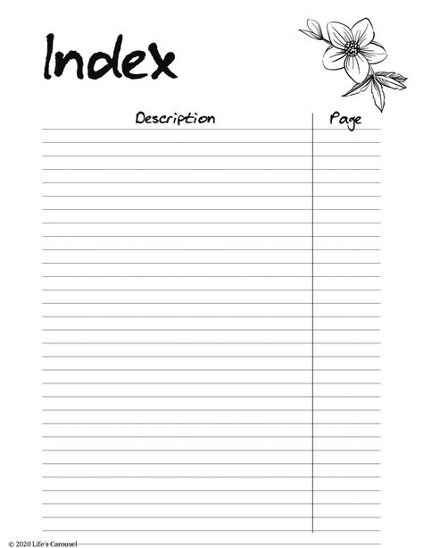 Pin on A doodle Journal Pages Printable Templates, Index Printable Page, Index Page Printable, Printable Lined Paper Journal Pages, Index For Project, Free Journal Printables, Index Design For Project File, Index Template, Bullet Journal Index Page