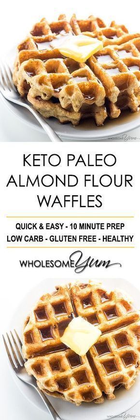 Keto Paleo Almond Flour Waffles Recipe - Gluten Free - These easy keto paleo waffles with almond flour are quick to make, using natural ingredients. They even get crispy! Just 20 minutes including cook time. Almond Flour Waffles, Paleo Waffles, Postre Keto, Waffles Recipe, Carb Free, Keto Paleo, Low Carb Gluten Free, Low Carb Breakfast, Waffle Recipes